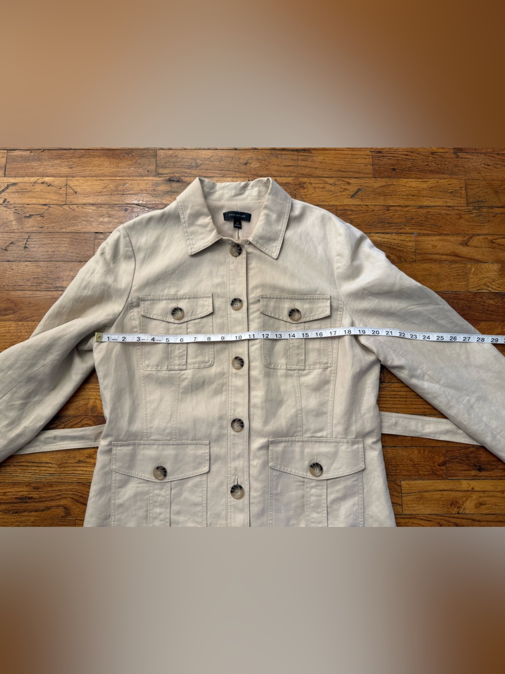 Ann Taylor Linen Blend Belted Safari Utility Jacket Khaki Size 14 - Picture 8 of 16
